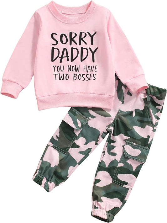 Girls Clothes 2T-6Y Sweatshirt & Camouflage Pants Set Kids Winter Sweatsuit