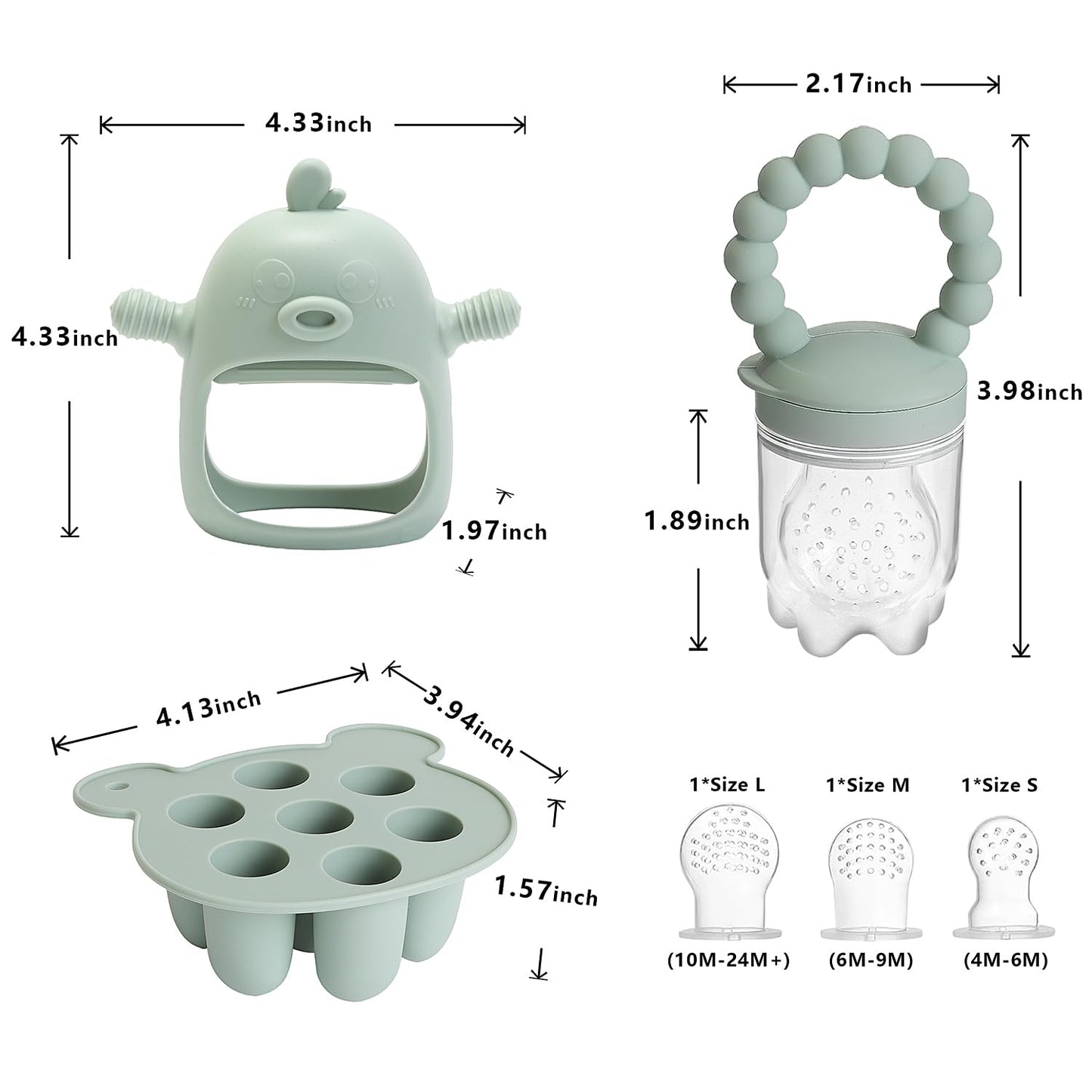 Baby Fruit Feeder & Breastmilk Popsicle Mold Set – 3 Pack Silicone Teething Relief Kit with Food Feeder Pacifier, Freezer Tray with Lid & Baby Teether Toy