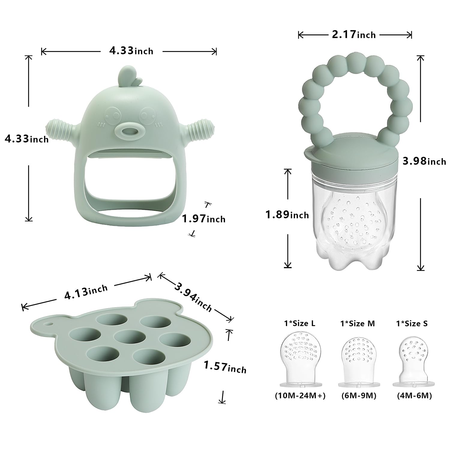 Baby Fruit Feeder & Breastmilk Popsicle Mold Set – 3 Pack Silicone Teething Relief Kit with Food Feeder Pacifier, Freezer Tray with Lid & Baby Teether Toy
