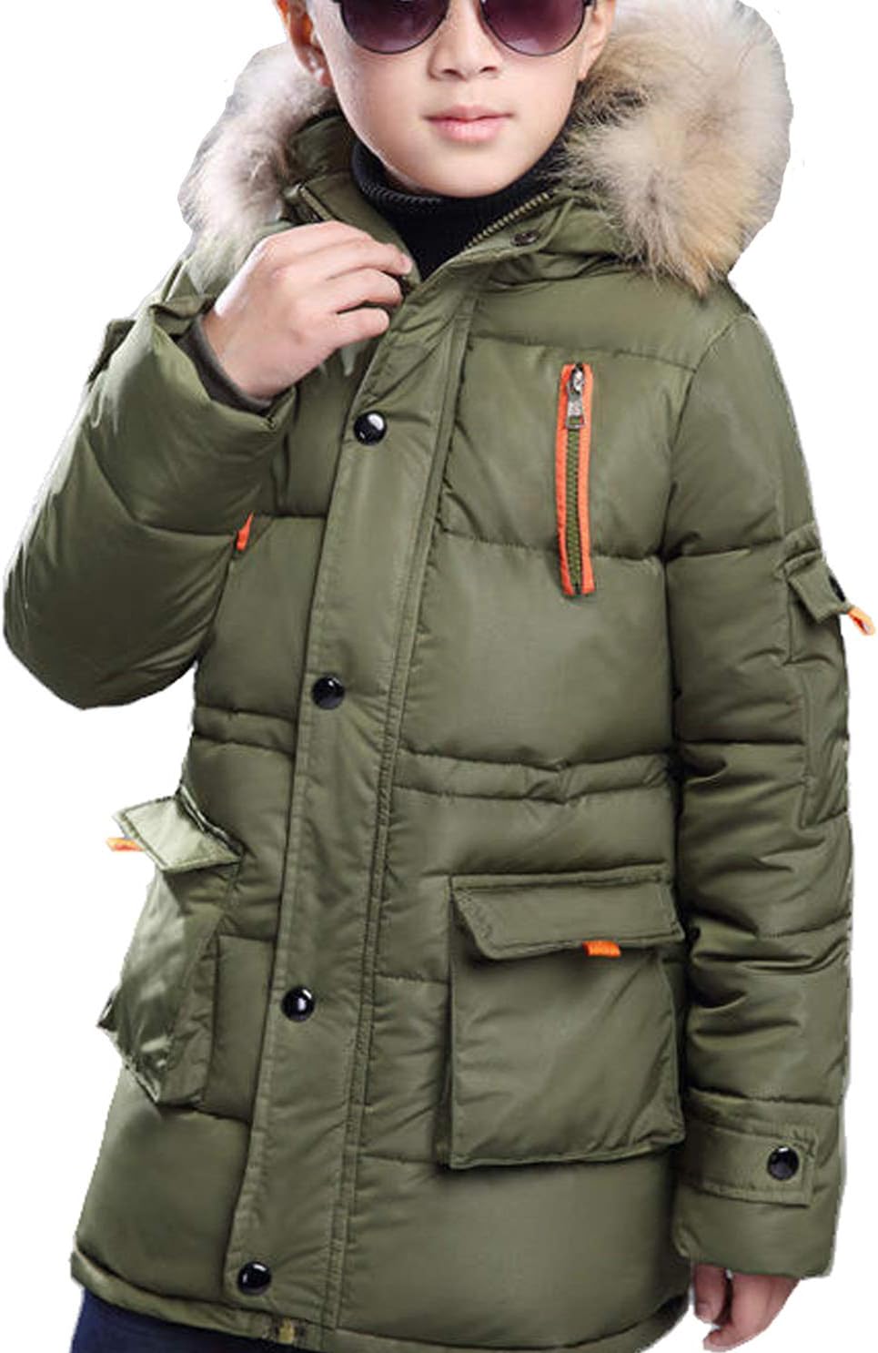  Quilted Puffer Water Resistant Winter Coat with Detachable Fur Hood for Big Boys