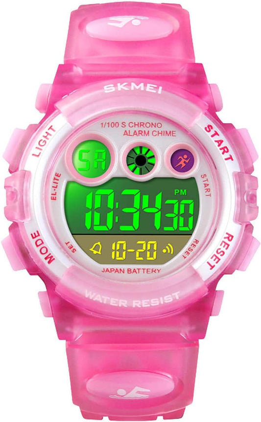 Kids Digital Sport Waterproof Electronic Multi Function Casual Outdoor Watches, Colorful LED 