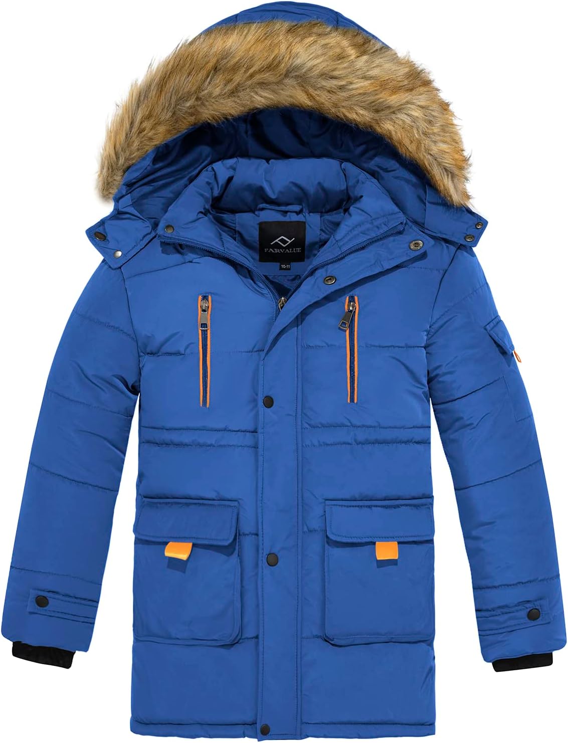 Quilted Puffer Water Resistant Winter Coat with Detachable Fur Hood for Big Boys