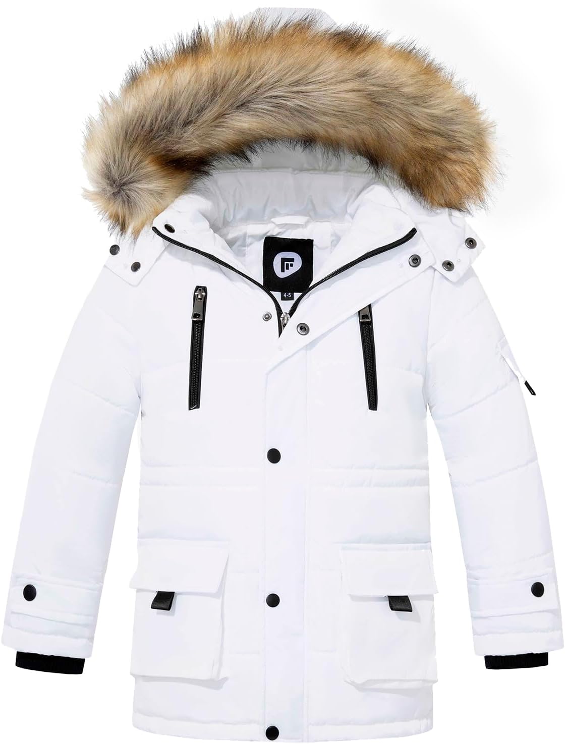  Quilted Puffer Water Resistant Winter Coat with Detachable Fur Hood for Big Boys