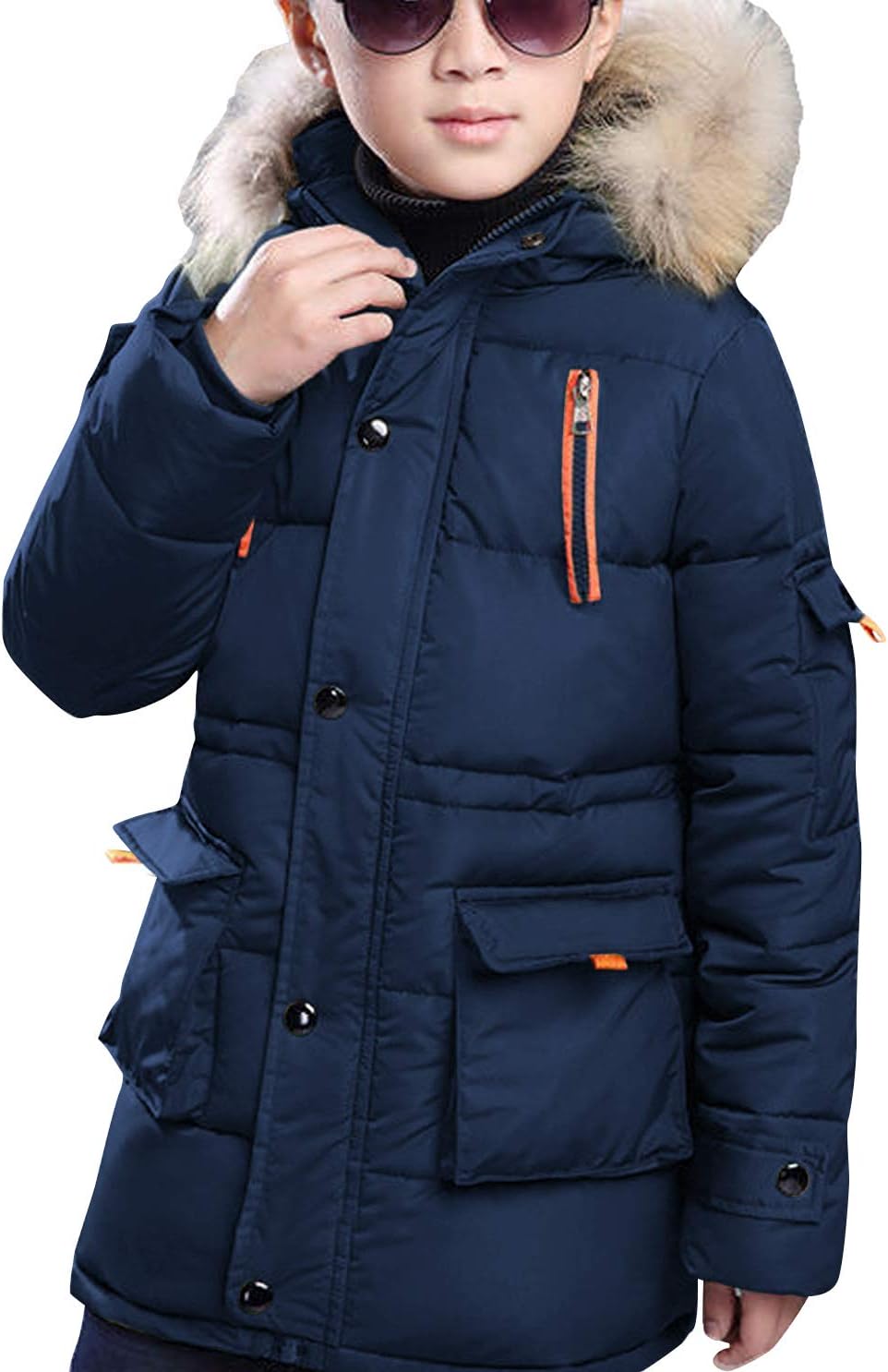  Quilted Puffer Water Resistant Winter Coat with Detachable Fur Hood for Big Boys