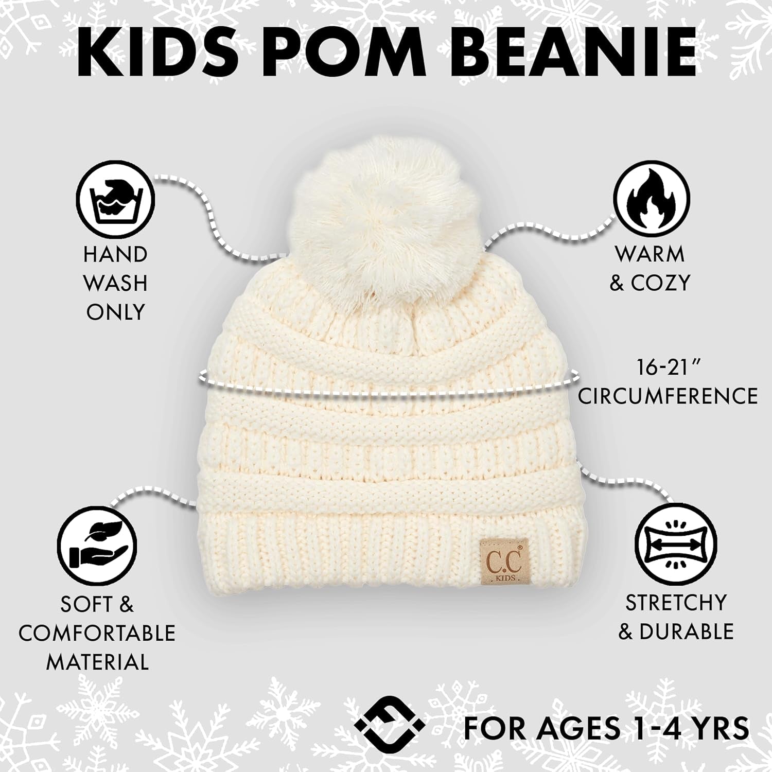 Cozy Toddler Cable Knit Pom Beanie - Warm Winter Hat for Kids
