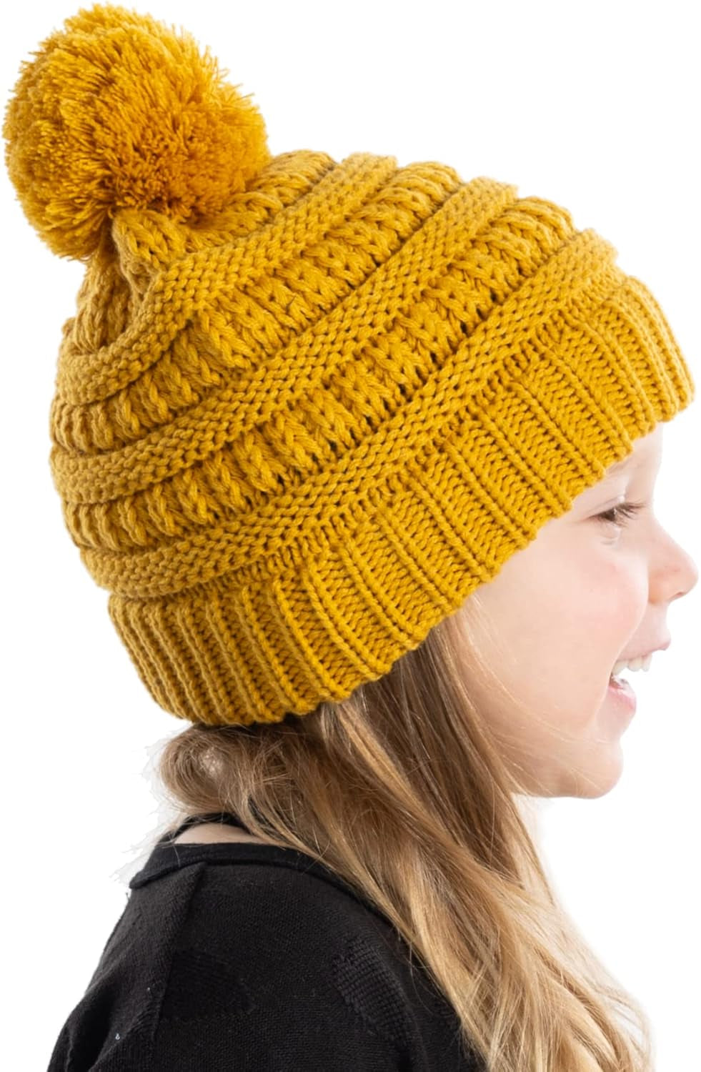 Cozy Toddler Cable Knit Pom Beanie - Warm Winter Hat for Kids