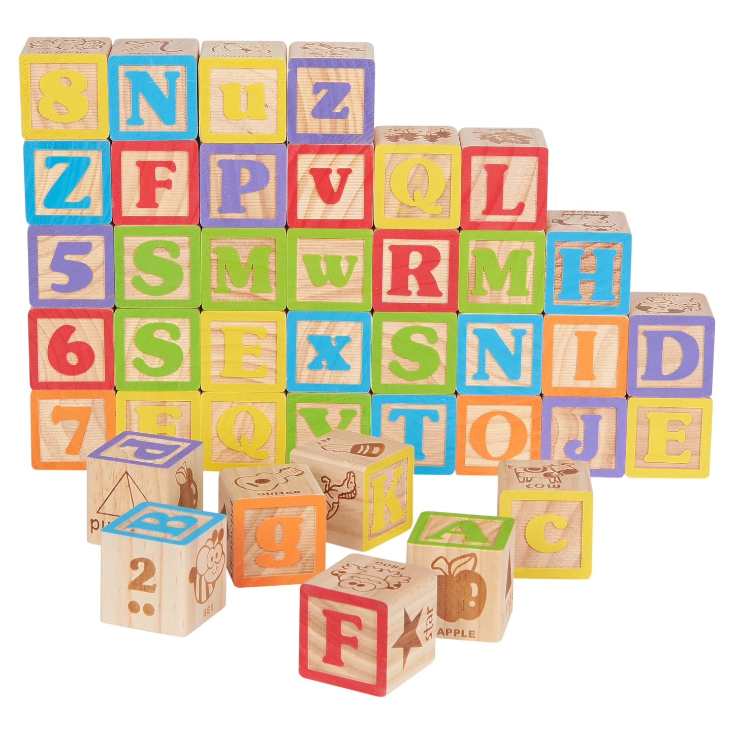 ABCs and Numbers Wooden Blocks, 40 Pieces, Baby and Toddler Toys for Ages 18 Months and Older