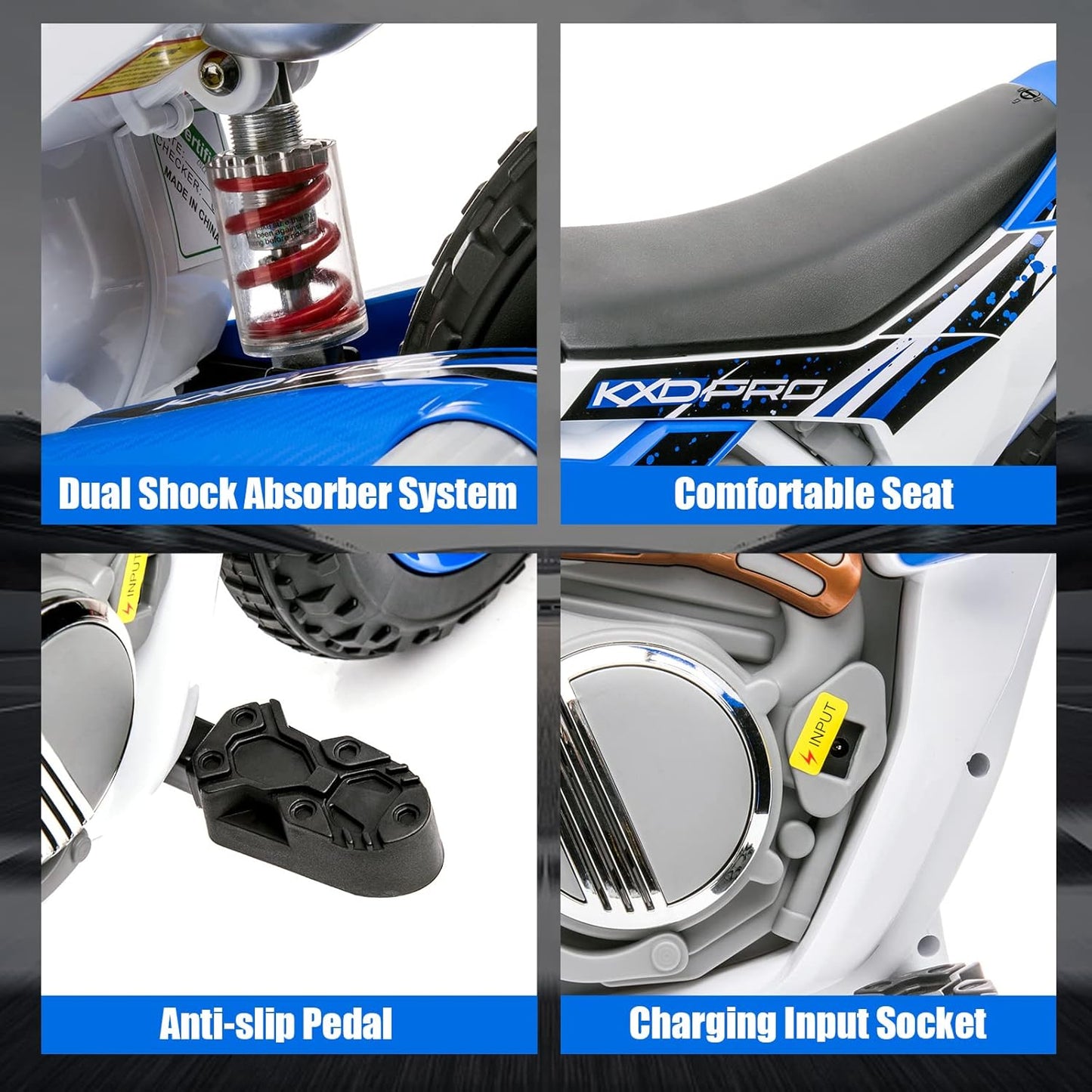 12V7AH Ride on Motorcycle for Kids W/Training Wheels, Spring Suspension