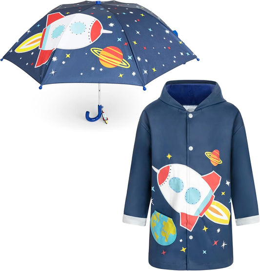 Kids Umbrella & Rain Coats Set - for Girls and Boys 3-9Y  