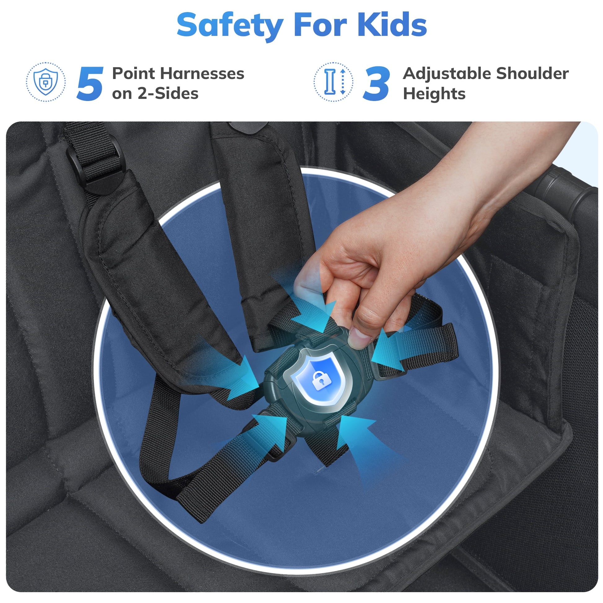 Toddler Stroller Wagon for 4 Kids with Cooler Bag, Parent Organizer,5-Point Harnesses, Black