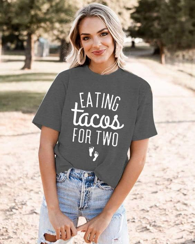 Eating Tacos for Two Maternity Cute Mama Graphic Tees Pregnancy Announcement Short Sleeve Top
