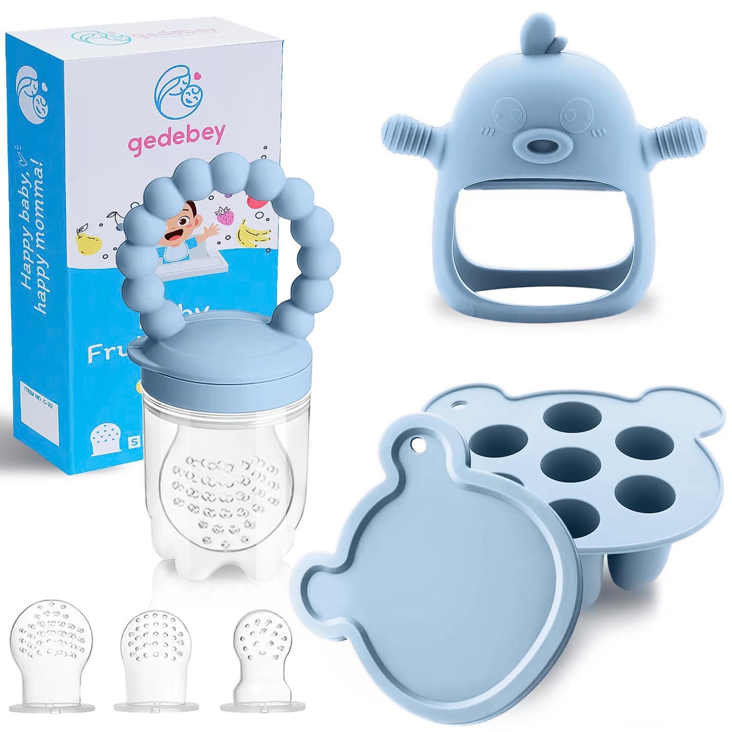 Baby Fruit Feeder & Breastmilk Popsicle Mold Set – 3 Pack Silicone Teething Relief Kit with Food Feeder Pacifier, Freezer Tray with Lid & Baby Teether Toy