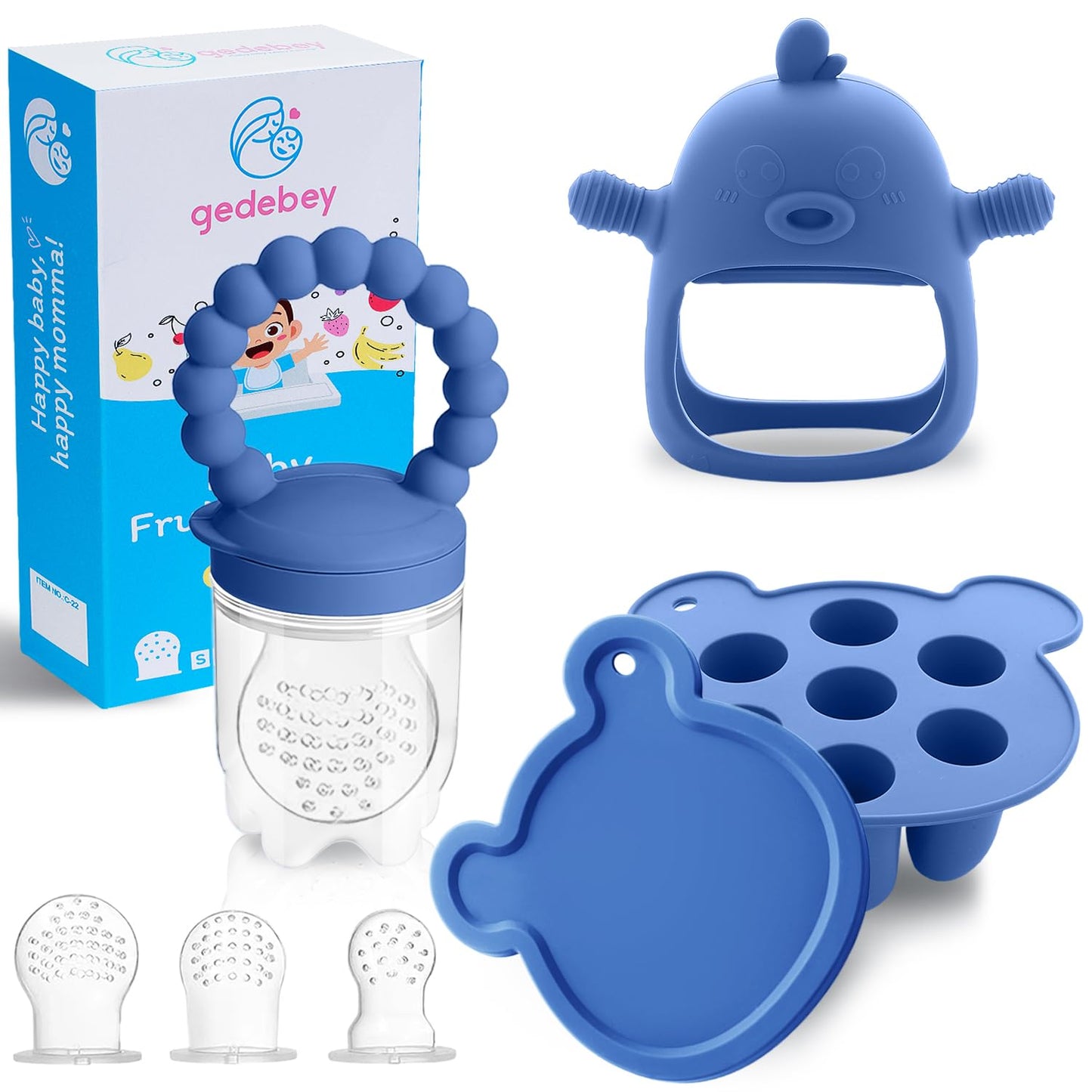 Baby Fruit Feeder & Breastmilk Popsicle Mold Set – 3 Pack Silicone Teething Relief Kit with Food Feeder Pacifier, Freezer Tray with Lid & Baby Teether Toy