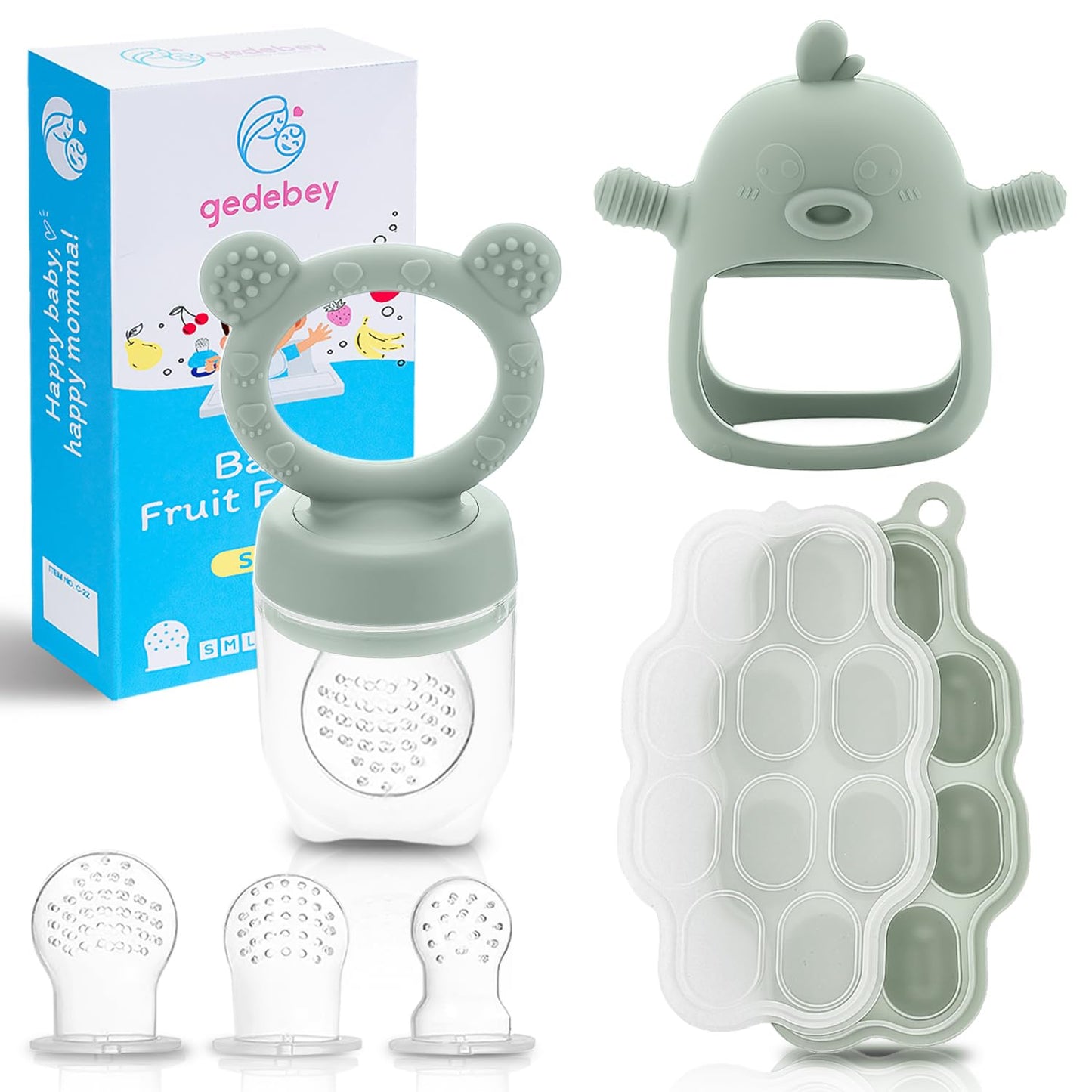 Baby Fruit Feeder & Breastmilk Popsicle Mold Set – 3 Pack Silicone Teething Relief Kit with Food Feeder Pacifier, Freezer Tray with Lid & Baby Teether Toy