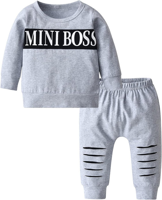 Toddler Infant Baby Boy Clothes Long Sleeve Letter Print Sweatshirt Tops + Pants 2PCS Outfit Set