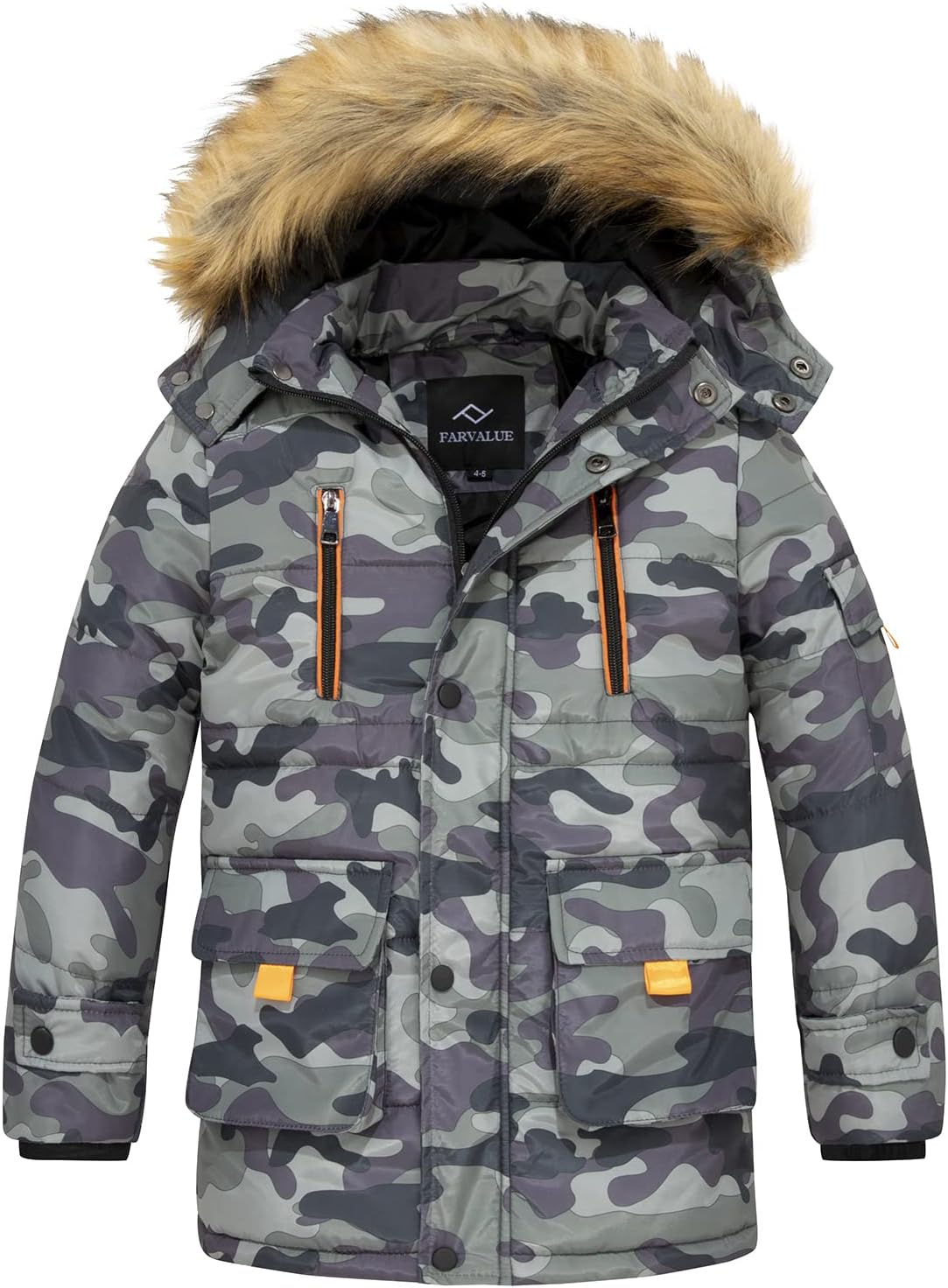  Quilted Puffer Water Resistant Winter Coat with Detachable Fur Hood for Big Boys