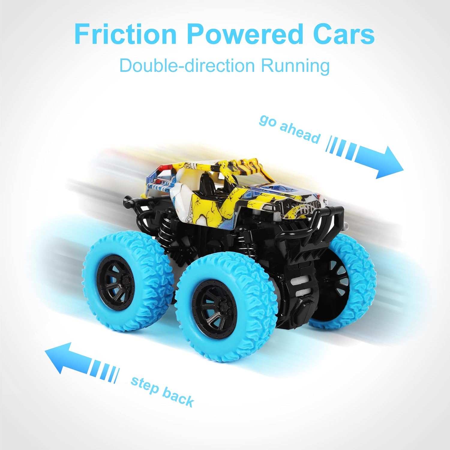 Monster Truck Friction Cars for Toddlers 1-3 Push and Go 360° Rotating Stunt Car for 2+ Year Old Boys Girls Gifts (2/4 Pack)