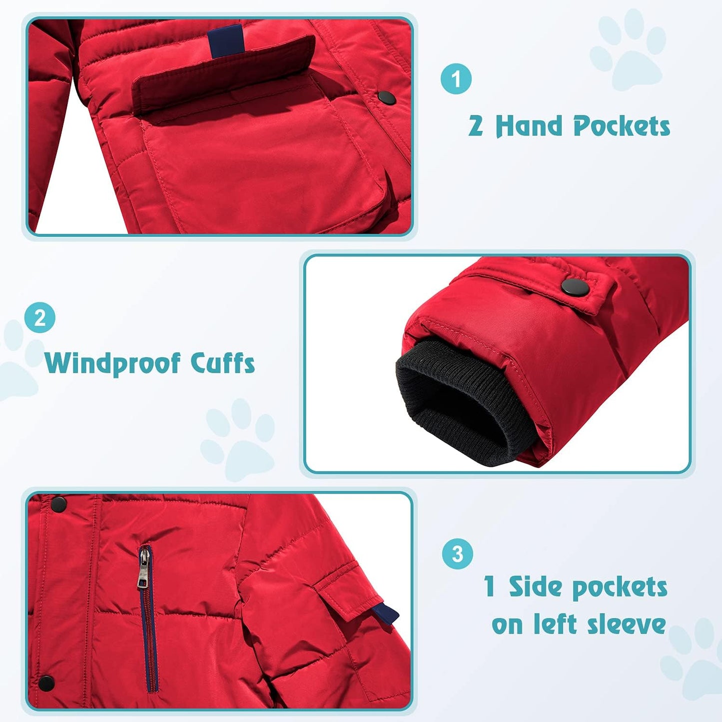  Quilted Puffer Water Resistant Winter Coat with Detachable Fur Hood for Big Boys