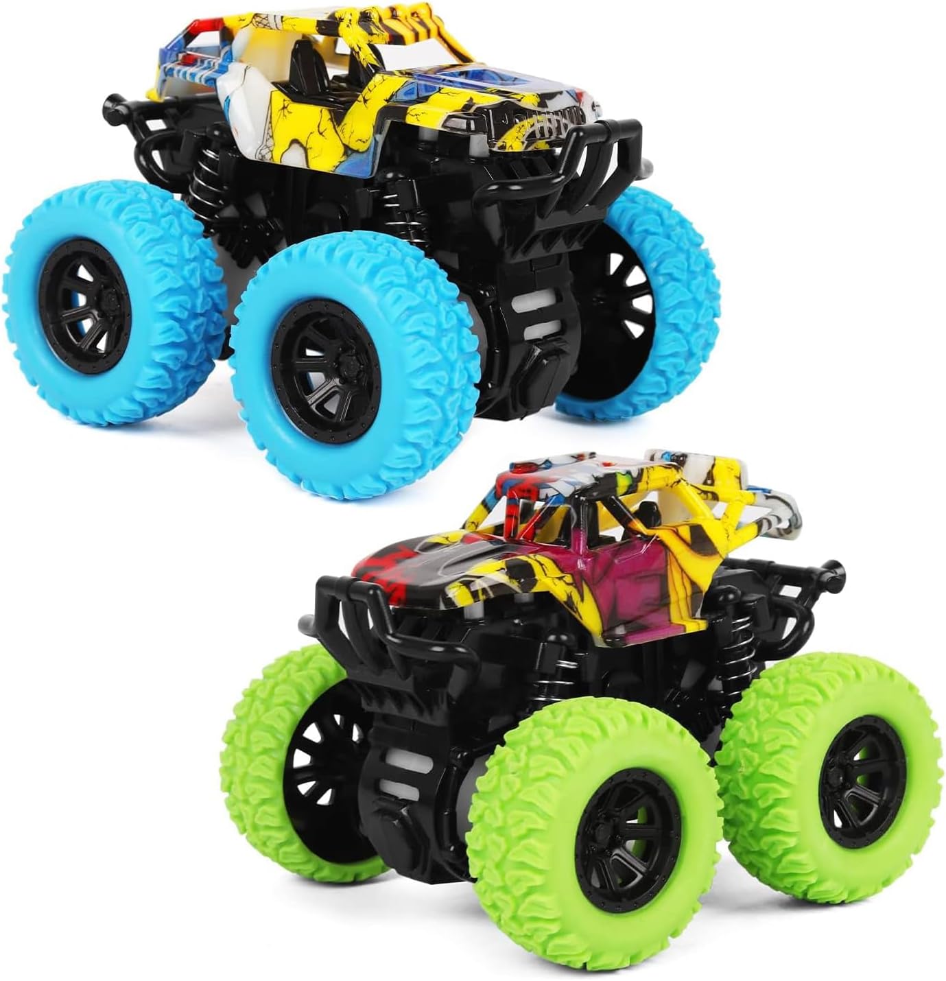 Monster Truck Friction Cars for Toddlers 1-3 Push and Go 360° Rotating Stunt Car for 2+ Year Old Boys Girls Gifts (2/4 Pack)