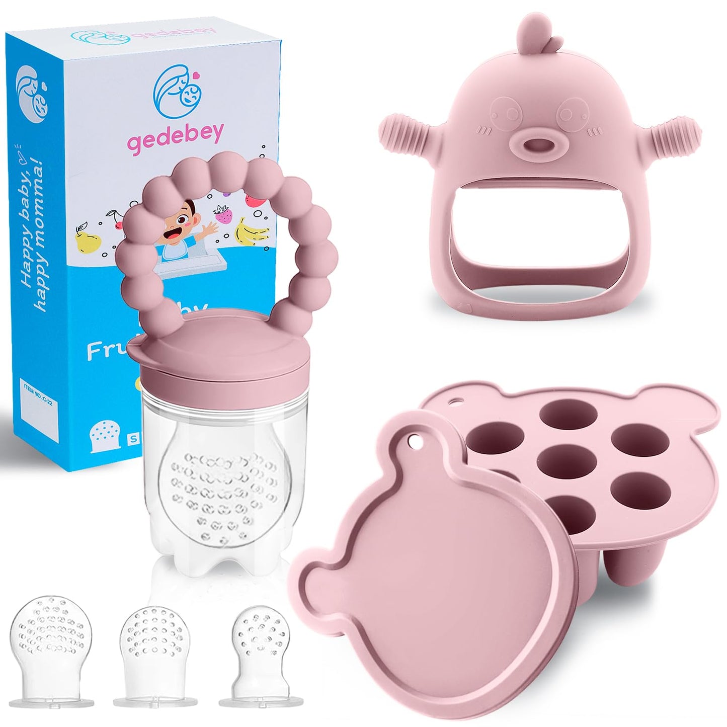 Baby Fruit Feeder & Breastmilk Popsicle Mold Set – 3 Pack Silicone Teething Relief Kit with Food Feeder Pacifier, Freezer Tray with Lid & Baby Teether Toy