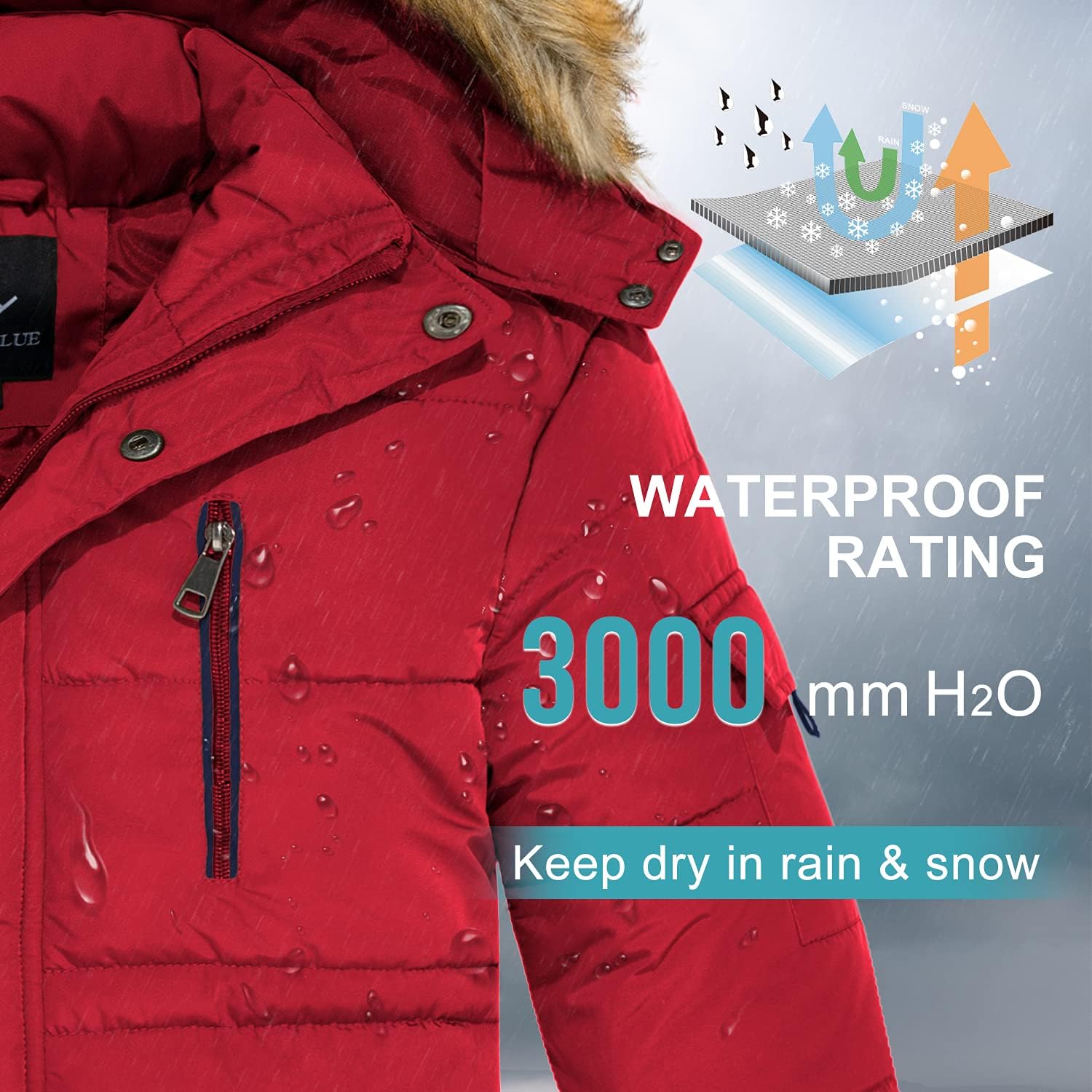  Quilted Puffer Water Resistant Winter Coat with Detachable Fur Hood for Big Boys