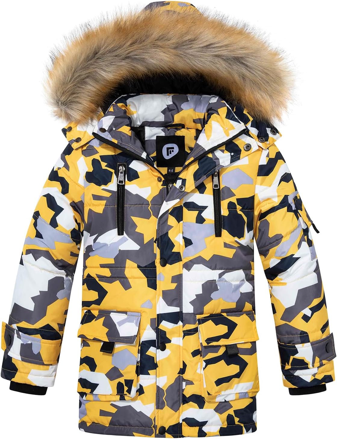  Quilted Puffer Water Resistant Winter Coat with Detachable Fur Hood for Big Boys