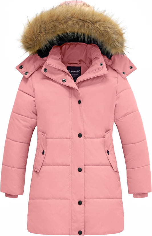 Girl'S Winter Coat Long Puffer Jacket Fleece Parka with Hood Waterproof