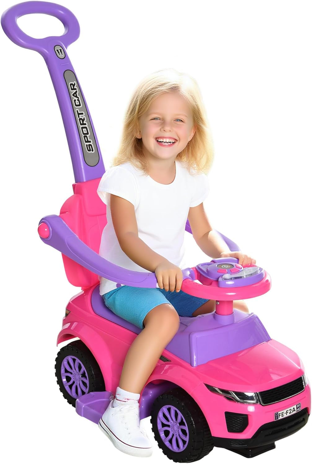 2 in 1 Toddlers Ride on Push Car Stroller with Horn, Music, and Light Function 1-3 Years