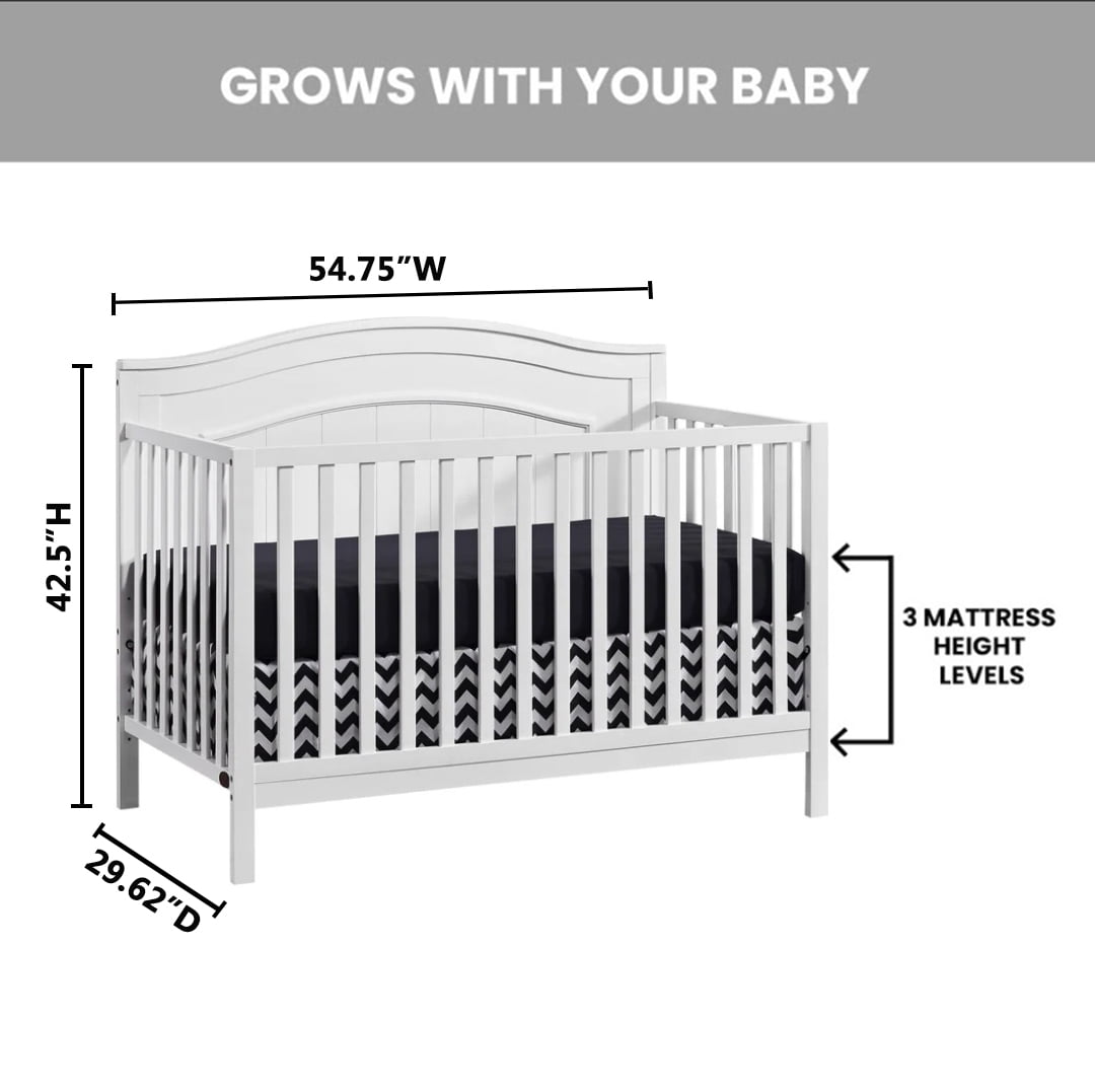 North Bay 4-In-1 Convertible Crib, Snow White, GREENGUARD Gold Certified, Wooden Crib