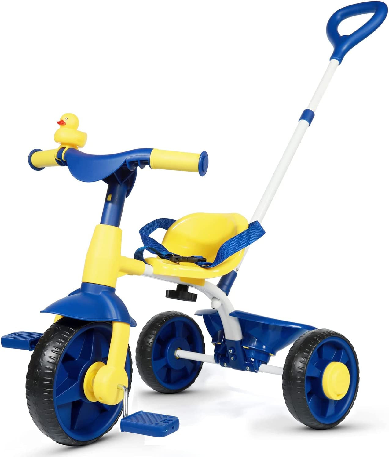 2 in 1 Kids Tricycles Age 18 Month to 3 Years with Push Handle and Duck Bell (Classic, EVA Wheel)