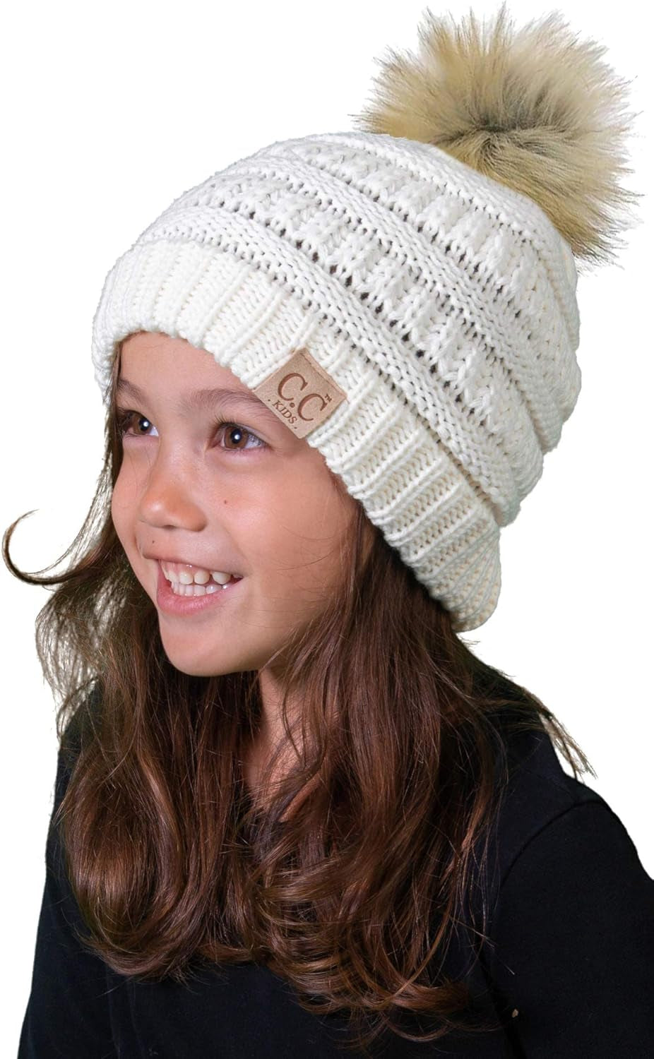 Cozy Toddler Cable Knit Pom Beanie - Warm Winter Hat for Kids