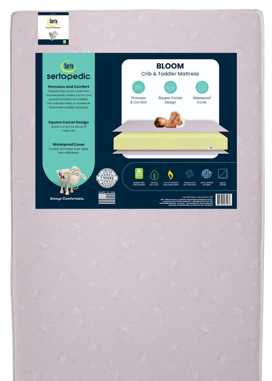 Sertapedic Bloom Toddler Mattress, Sustainably Sourced Fiber Core, GREENGUARD Gold Certified