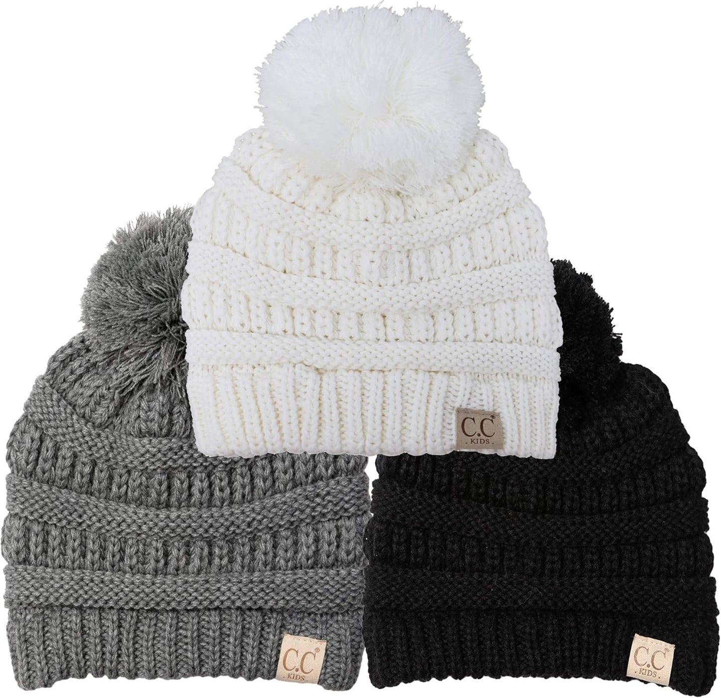Cozy Toddler Cable Knit Pom Beanie - Warm Winter Hat for Kids