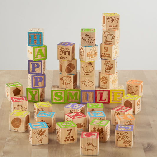 ABCs and Numbers Wooden Blocks, 40 Pieces, Baby and Toddler Toys for Ages 18 Months and Older