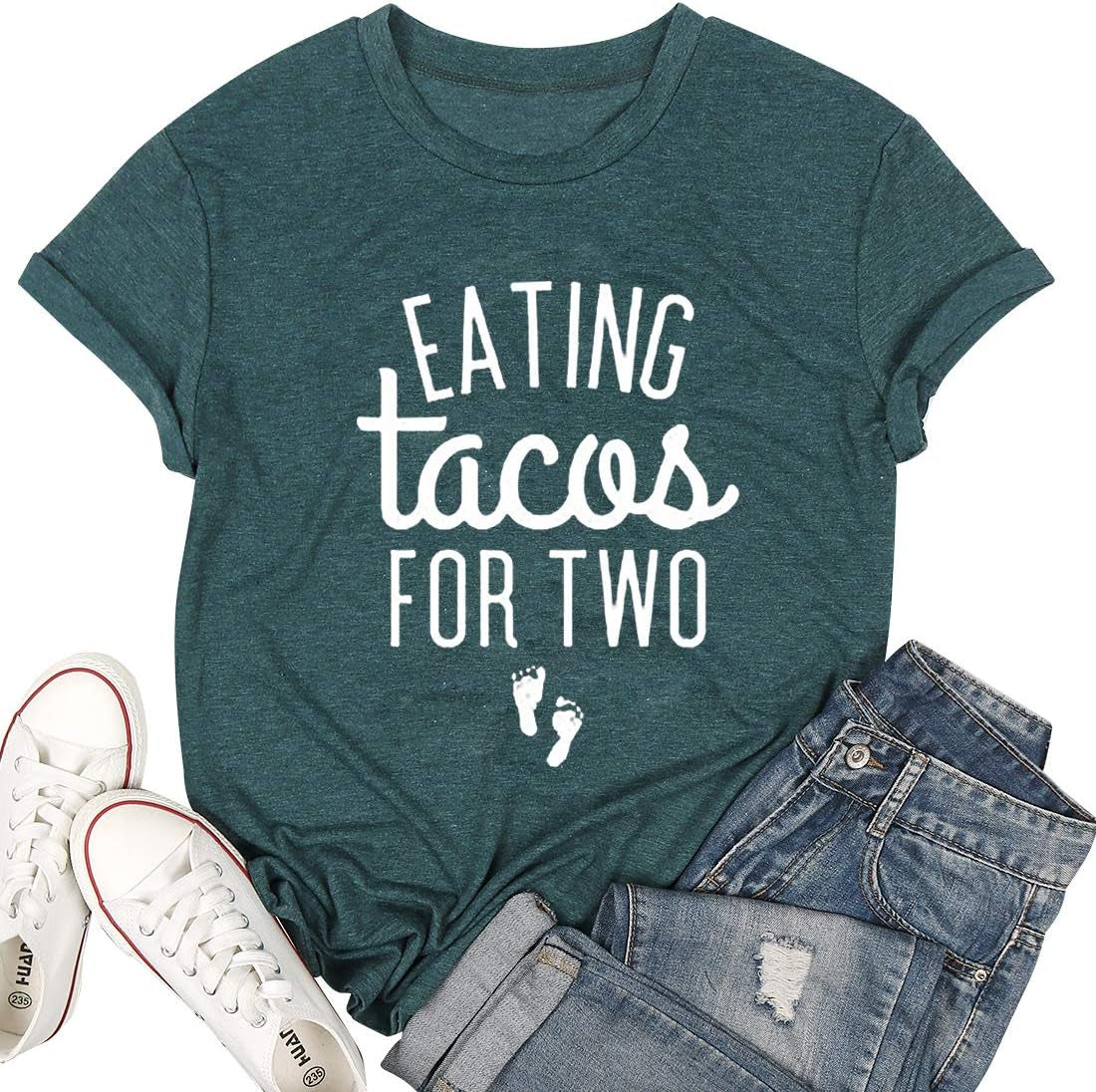 Eating Tacos for Two Maternity Cute Mama Graphic Tees Pregnancy Announcement Short Sleeve Top
