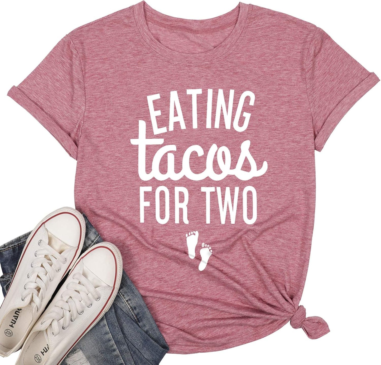 Eating Tacos for Two Maternity Cute Mama Graphic Tees Pregnancy Announcement Short Sleeve Top