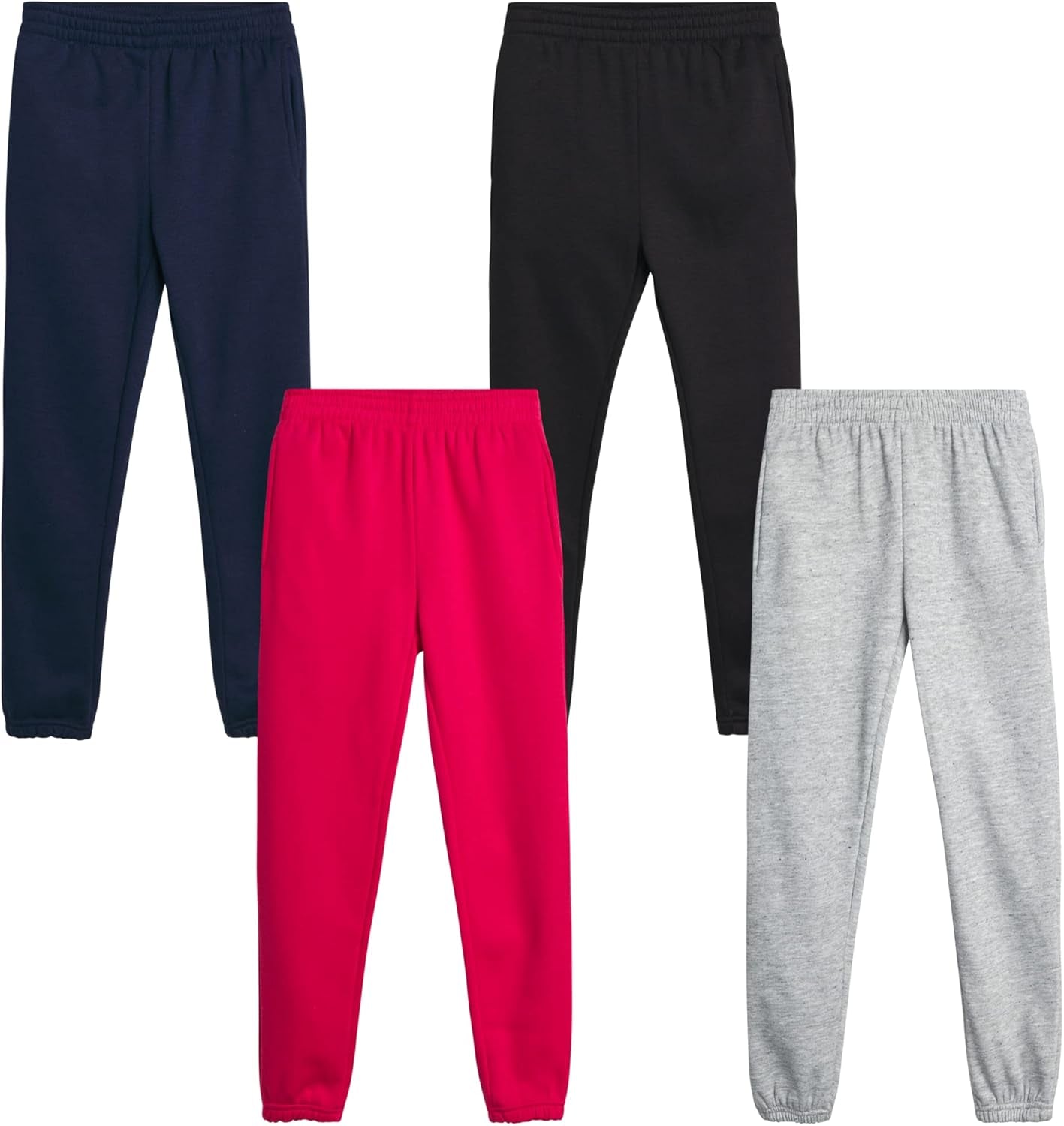 Girls Sweatpants - 4 Pack Basic Solid Active Soft Fleece Pull on Girls Joggers with Pockets (Sizes: 5-16)
