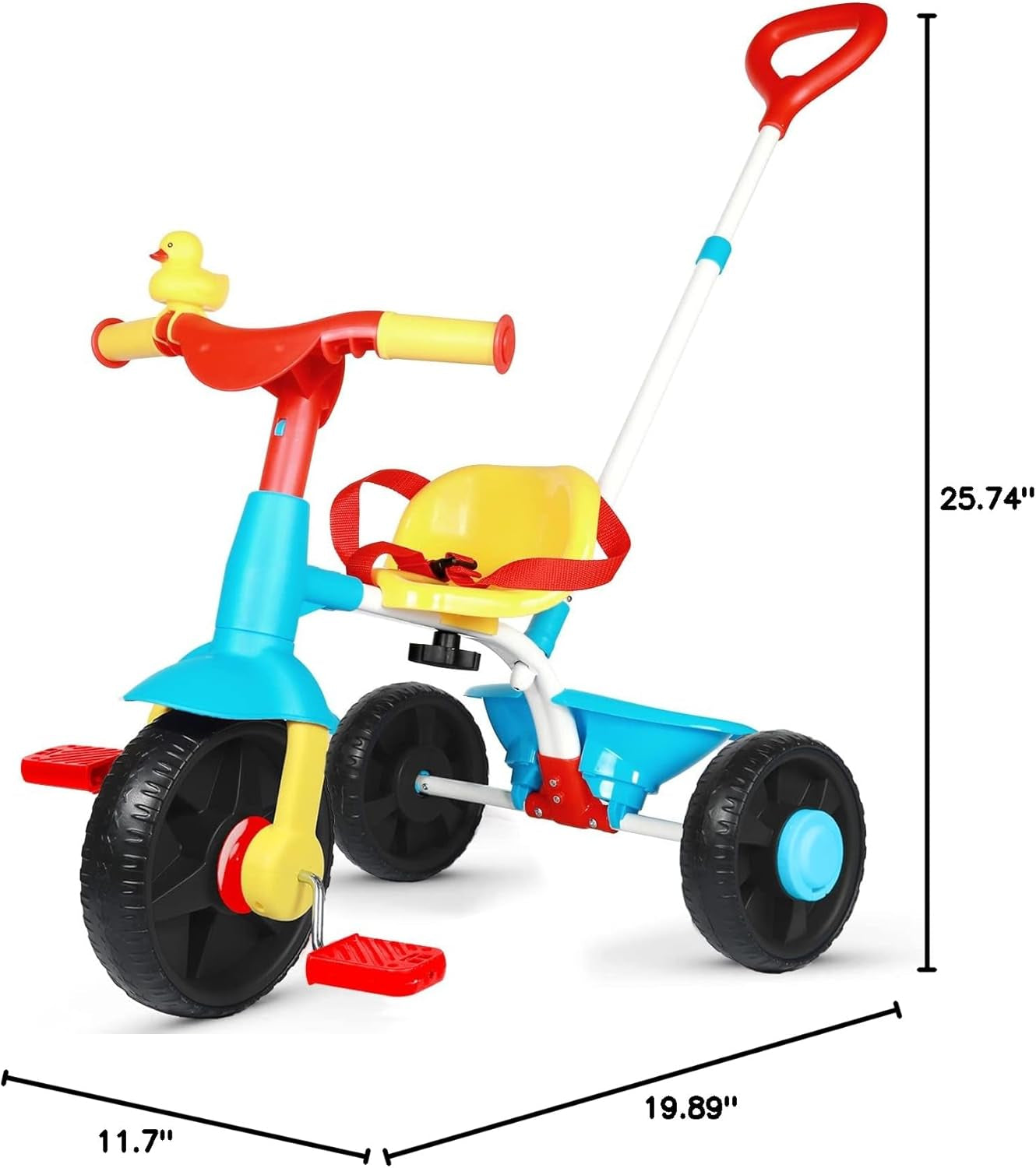 2 in 1 Kids Tricycles Age 18 Month to 3 Years with Push Handle and Duck Bell (Classic, EVA Wheel)