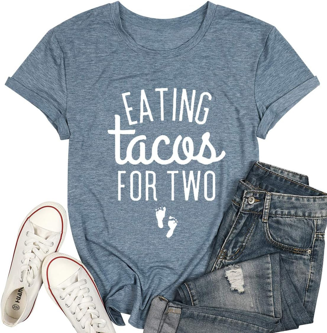 Eating Tacos for Two Maternity Cute Mama Graphic Tees Pregnancy Announcement Short Sleeve Top