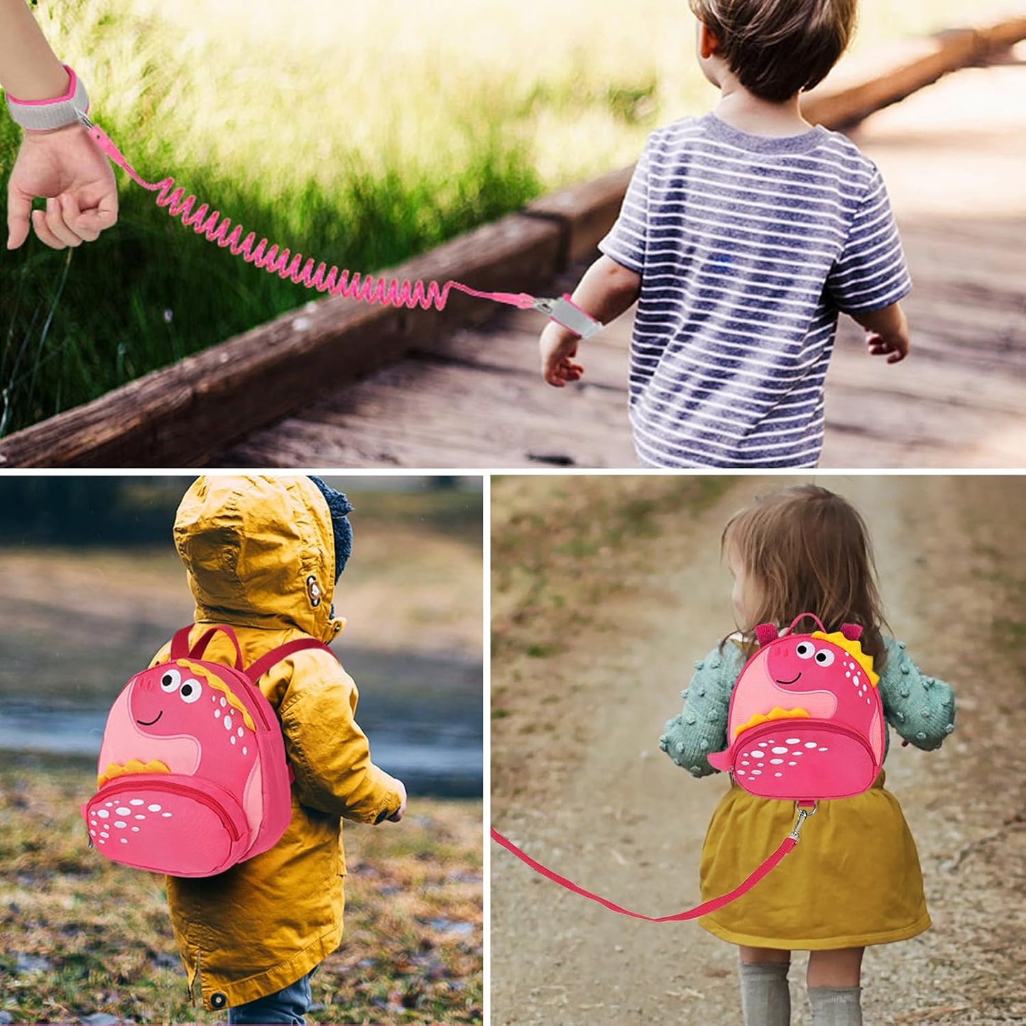  Cute Dinosaur Harnesses with Kids anti Lost Wrist Link,  Wristband Tether Strap and Protection Leashes
