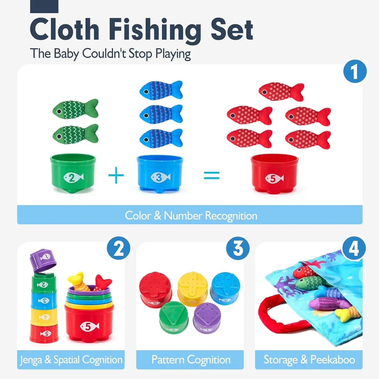Toy Cloth Fishing Game with Stacking Cups Color for Toddlers