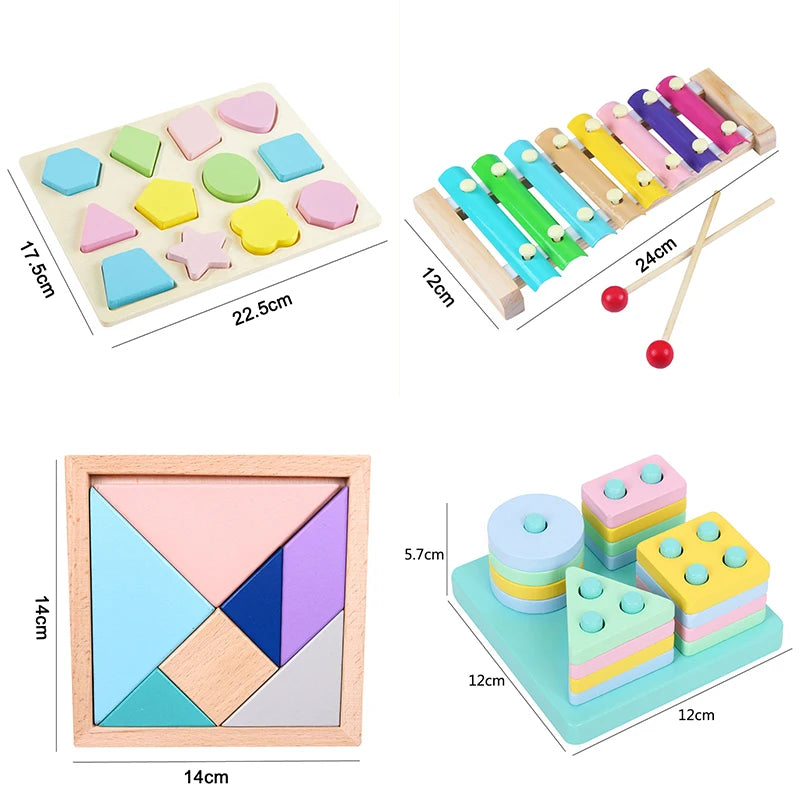 Kids Montessori Wooden Toys Macaron Blocks Learning Toy Baby Music