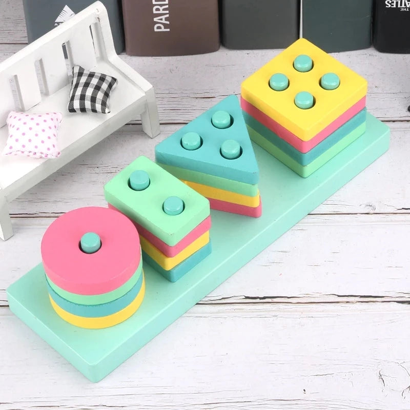 Kids Montessori Wooden Toys Macaron Blocks Learning Toy Baby Music
