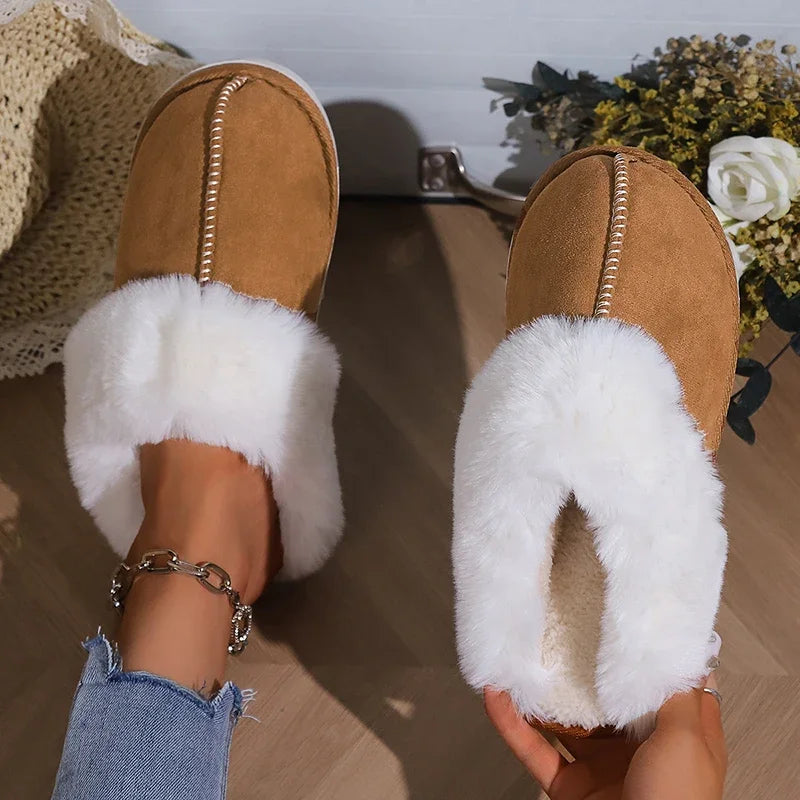 Flat Faux Fur Suede Fluffy Furry Home Slippers