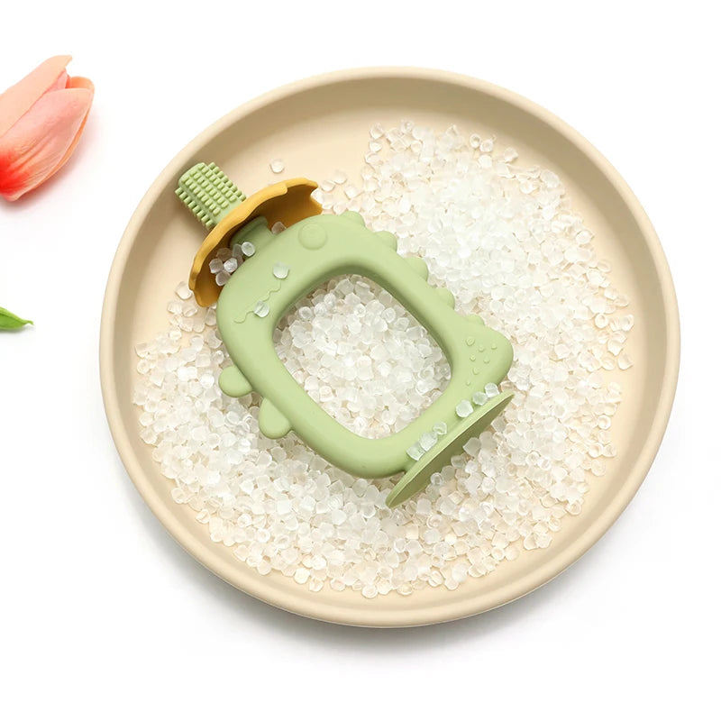 Dinosaur Teether with Handle Grip, Baby Teething Toys - Food Grade