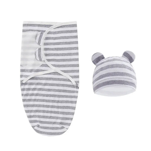100% Organic Cotton Baby Swaddle Blanket Wrap Hat Set for Infant
