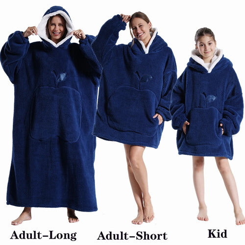 Warm Flannel Solid Apple Long Bathrobes with Oversized Hoodies