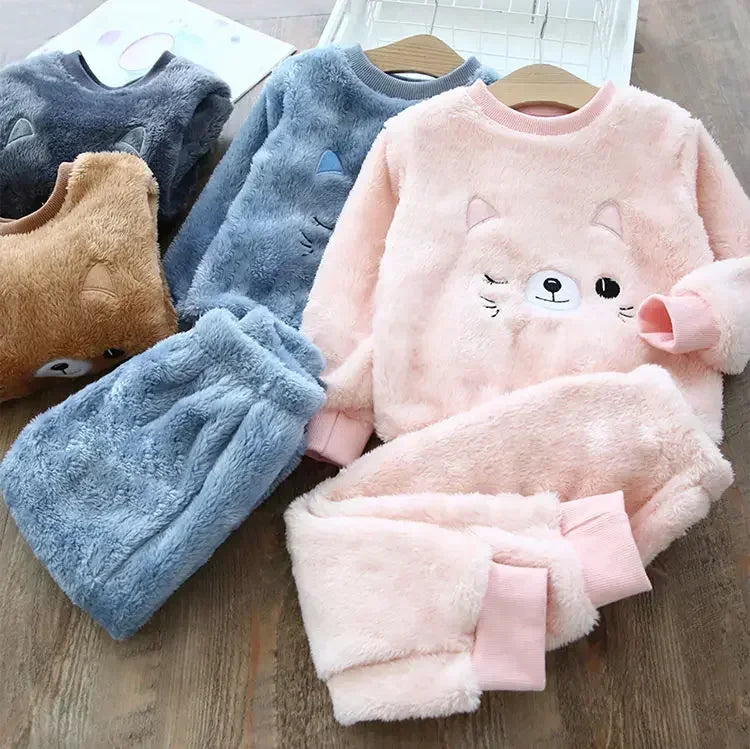 Children's Pajama Sets Bear Tops + Pants 2Pcs Kids Pajamas Winter Girl