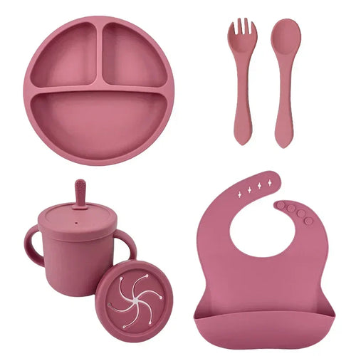 Silicone Baby Feeding Set Suction Bowl Baby Dinning Plate Straw Cup