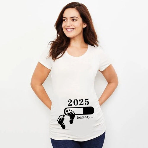 Baby Loading 2025 Print Pregnant T Shirt Maternity Short Sleeve